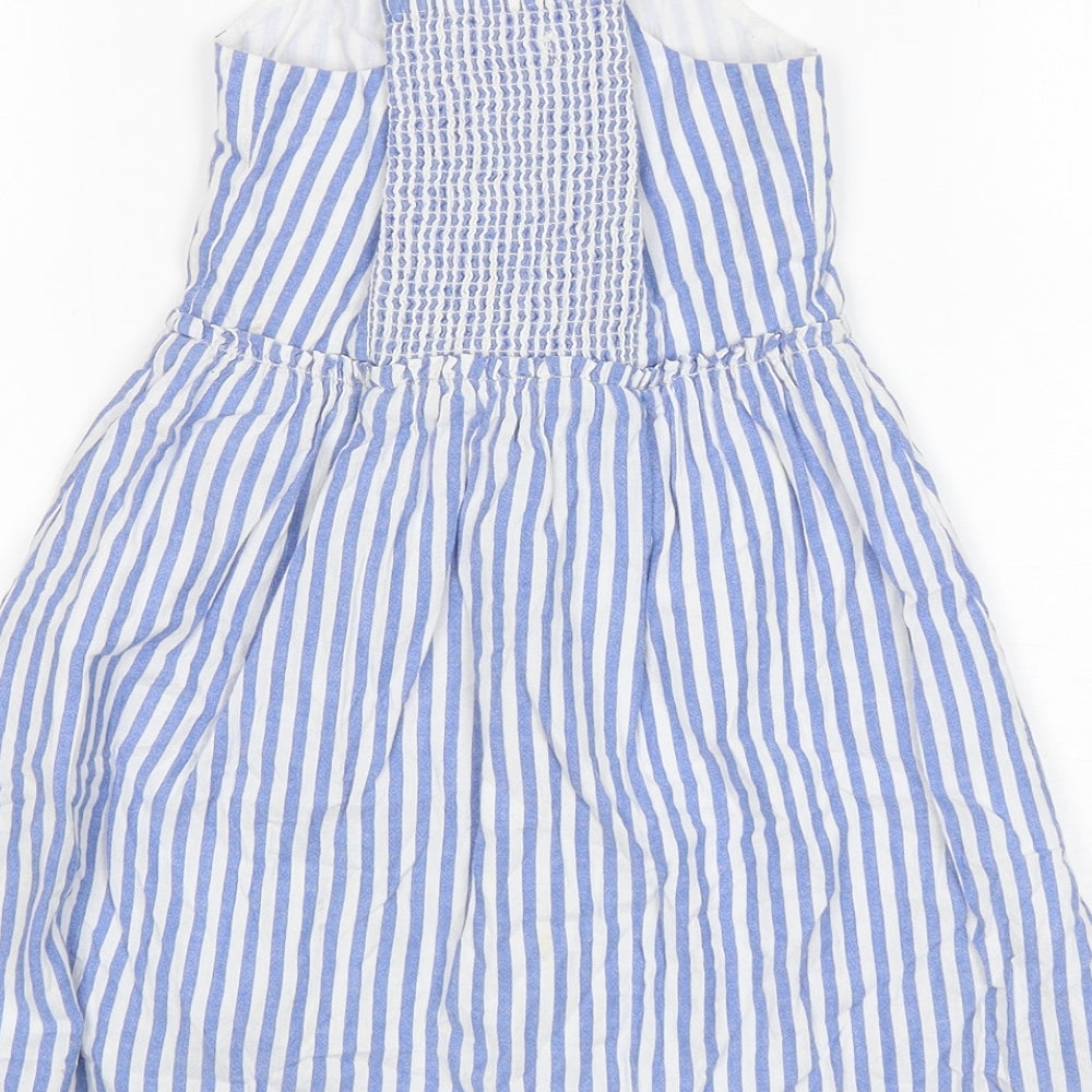 George Girls Blue Striped Cotton A-Line  Size 5-6 Years  Square Neck