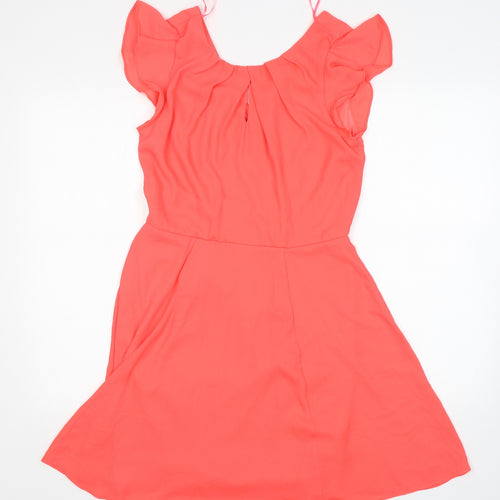 New Look Womens Pink  Polyester Fit & Flare  Size 10  Round Neck