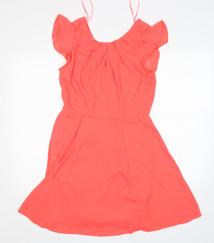 New Look Womens Pink  Polyester Fit & Flare  Size 10  Round Neck