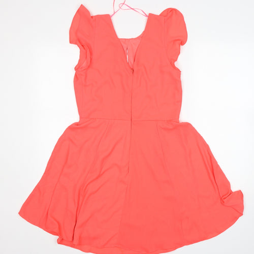 New Look Womens Pink  Polyester Fit & Flare  Size 10  Round Neck