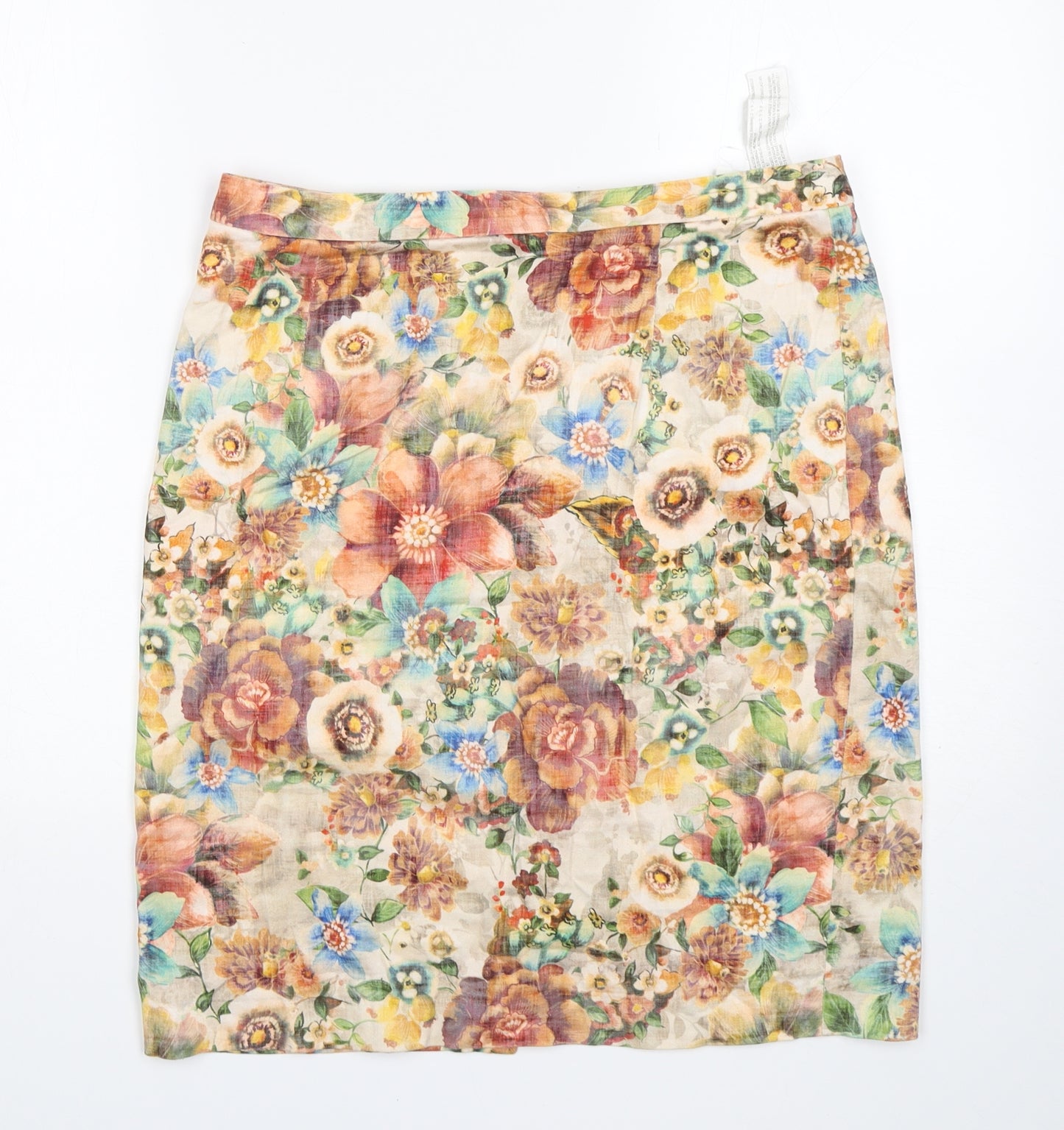 Zara Womens Multicoloured Floral Cotton Tulip Skirt Size L