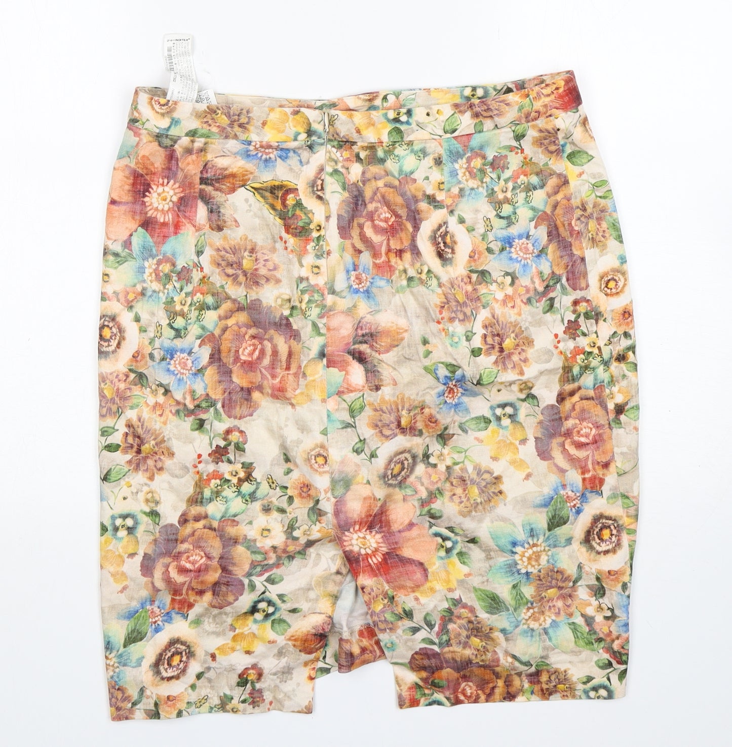 Zara Womens Multicoloured Floral Cotton Tulip Skirt Size L