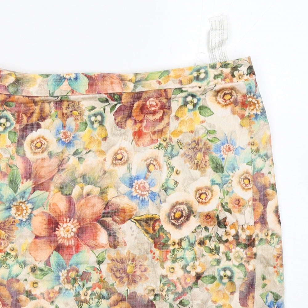 Zara Womens Multicoloured Floral Cotton Tulip Skirt Size L