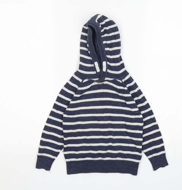 H&M Boys Blue Striped Cotton Pullover Hoodie Size 2 Years