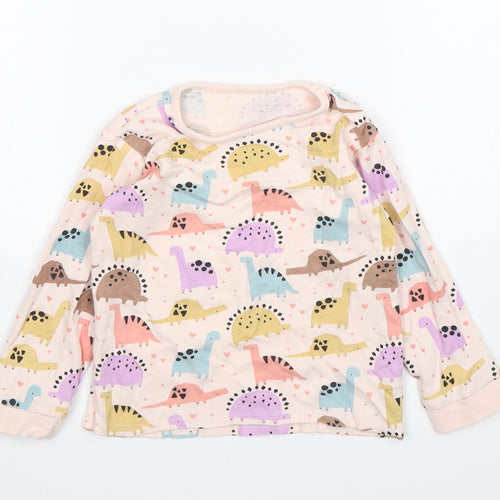 George Girls Pink  Cotton Basic T-Shirt Size 18-24 Months Round Neck  - Dinosaur Print