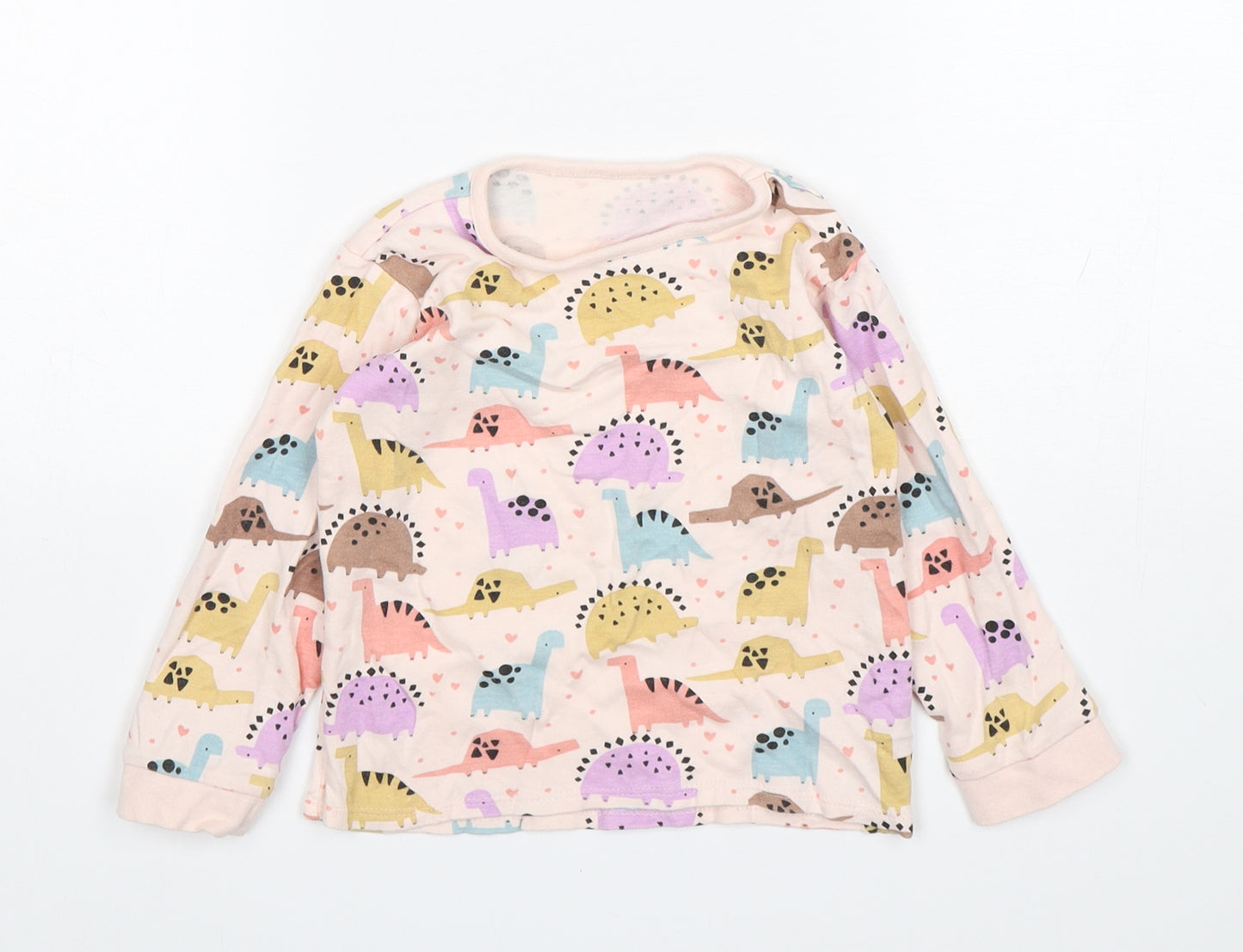 George Girls Pink  Cotton Basic T-Shirt Size 18-24 Months Round Neck  - Dinosaur Print