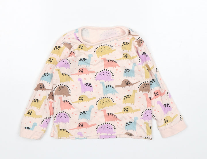 George Girls Pink  Cotton Basic T-Shirt Size 18-24 Months Round Neck  - Dinosaur Print