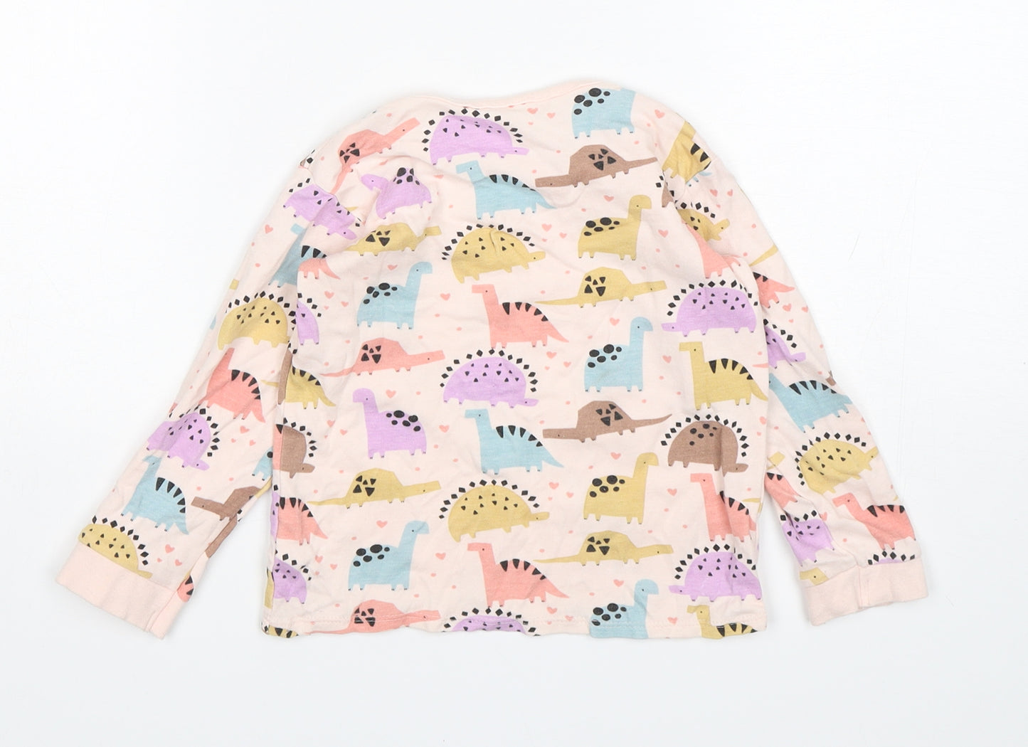 George Girls Pink  Cotton Basic T-Shirt Size 18-24 Months Round Neck  - Dinosaur Print