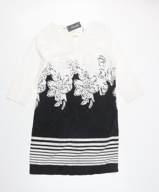 Front view of Eunice Lai women’s white floral polyester shift, size L, round neck zip