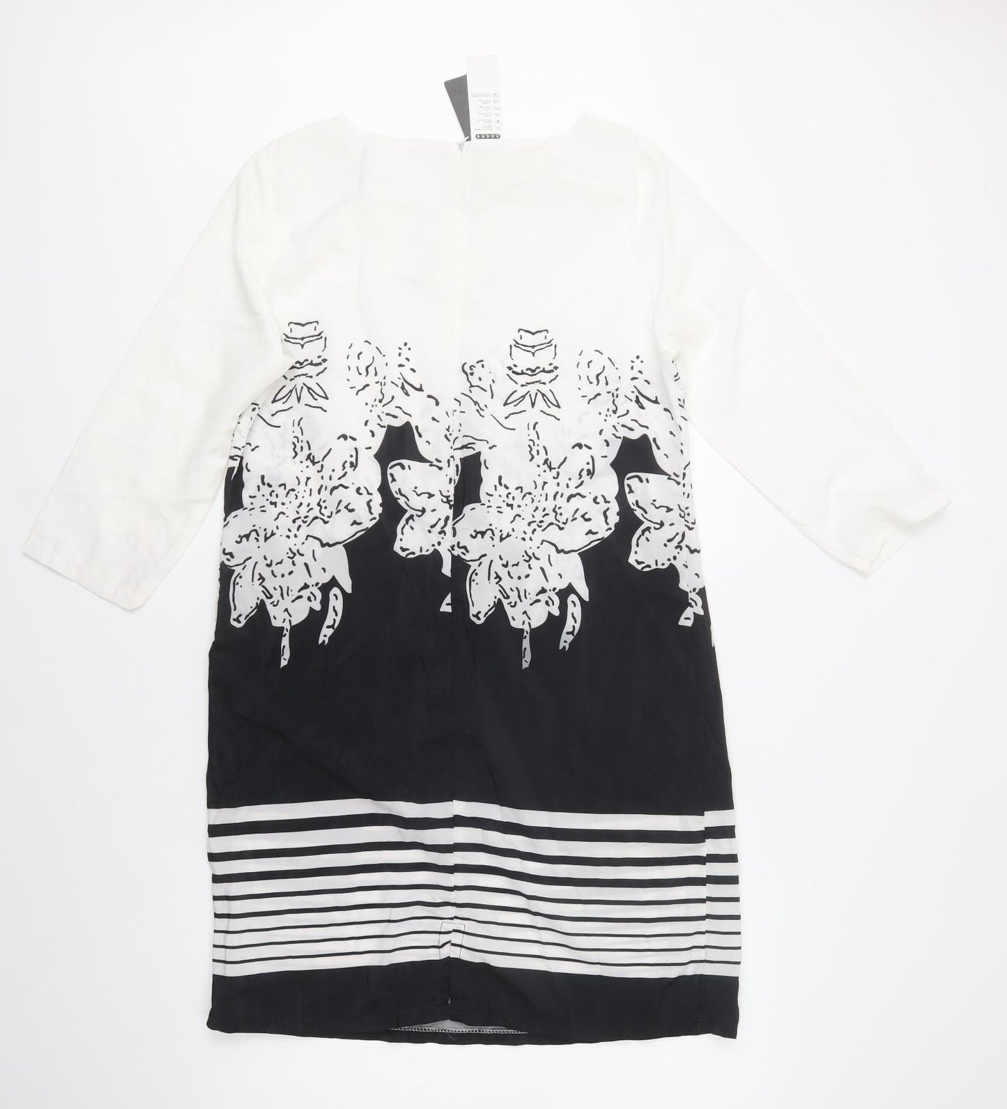 Eunice Lai Womens White Floral Polyester Shift  Size L  Round Neck Zip