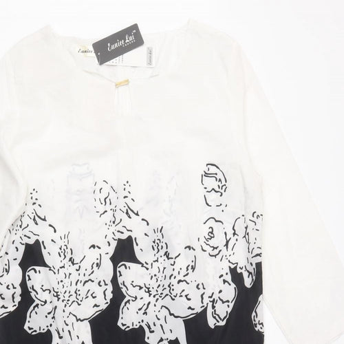 Eunice Lai Womens White Floral Polyester Shift  Size L  Round Neck Zip