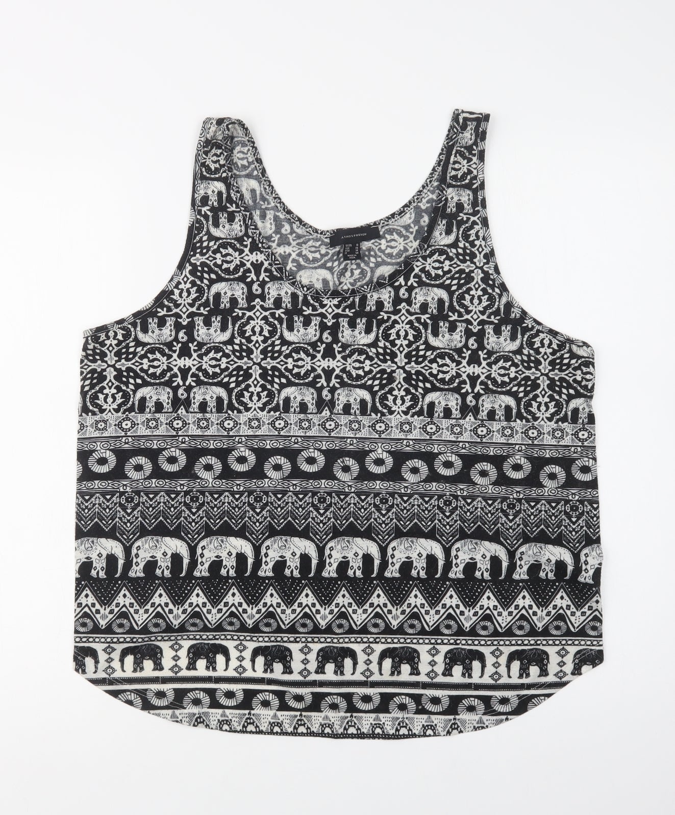 Primark Womens Black Geometric Polyester Basic Tank Size 18 Scoop Neck