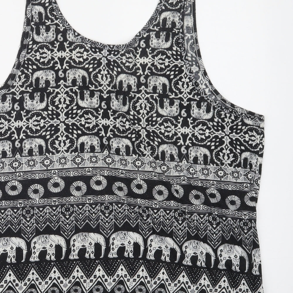 Primark Womens Black Geometric Polyester Basic Tank Size 18 Scoop Neck