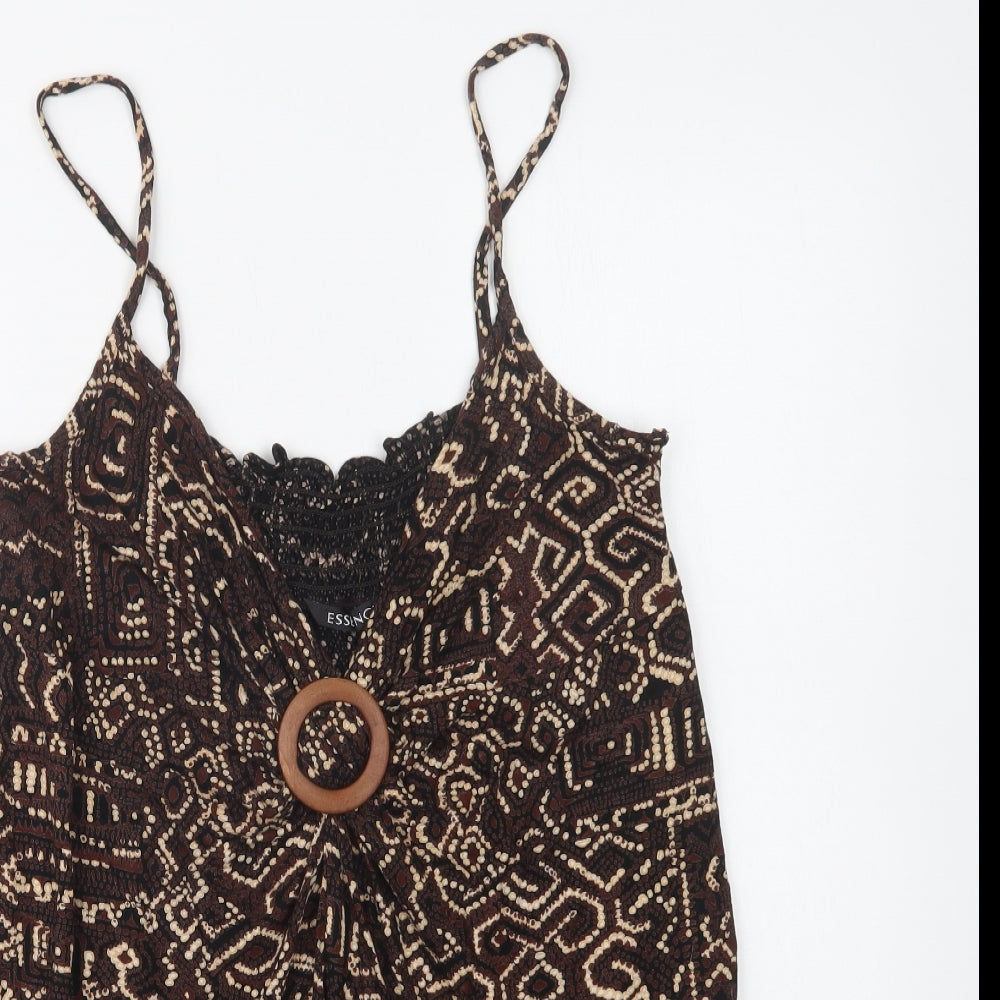 Evans Womens Brown Geometric Viscose Camisole Blouse Size 20 V-Neck