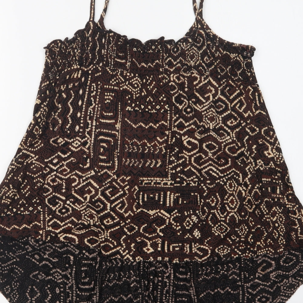 Evans Womens Brown Geometric Viscose Camisole Blouse Size 20 V-Neck