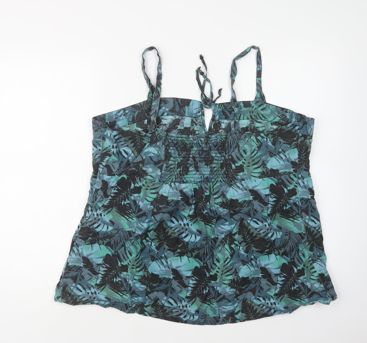 George Womens Green Floral Cotton Camisole Blouse Size 18 Square Neck