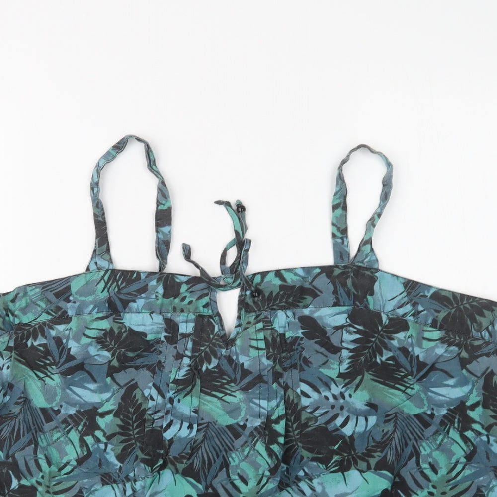 George Womens Green Floral Cotton Camisole Blouse Size 18 Square Neck
