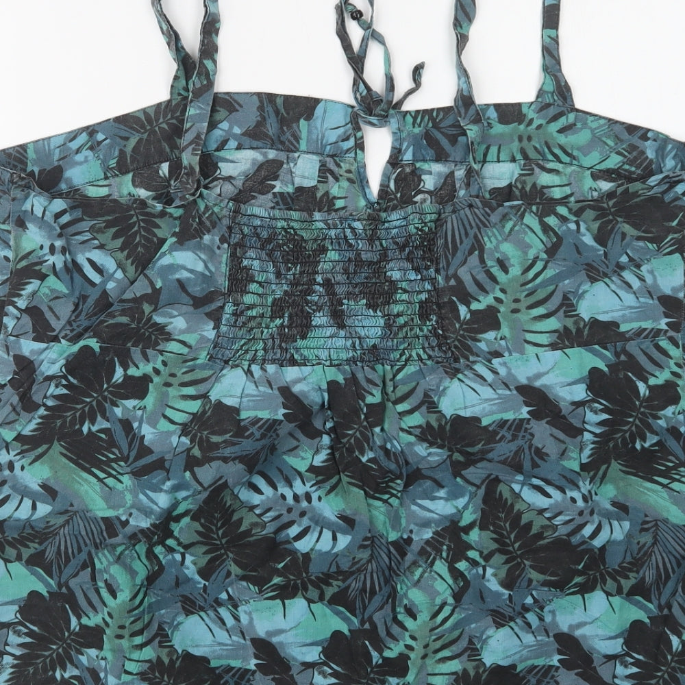 George Womens Green Floral Cotton Camisole Blouse Size 18 Square Neck