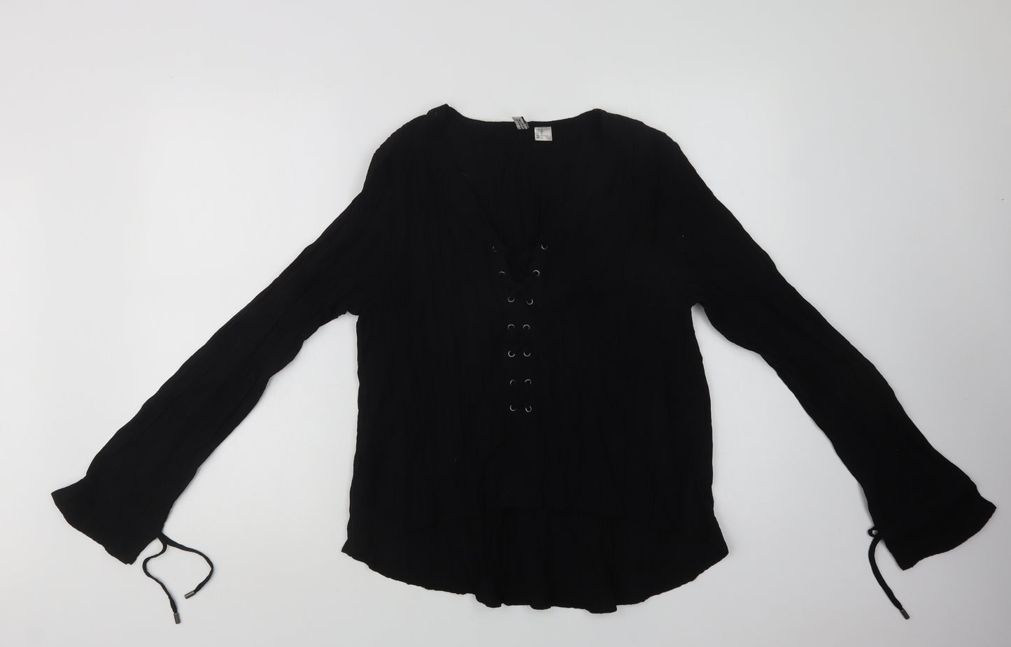 H&M Womens Black  Viscose Basic Blouse Size 18 V-Neck
