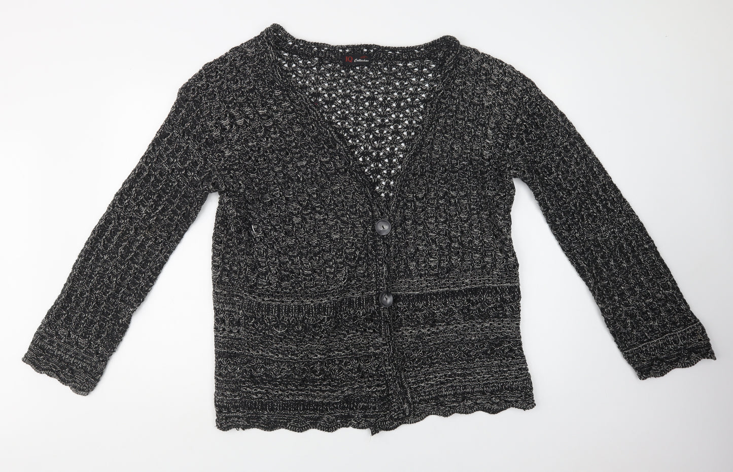 IQ Collection Womens Grey V-Neck  Cotton Cardigan Jumper Size L