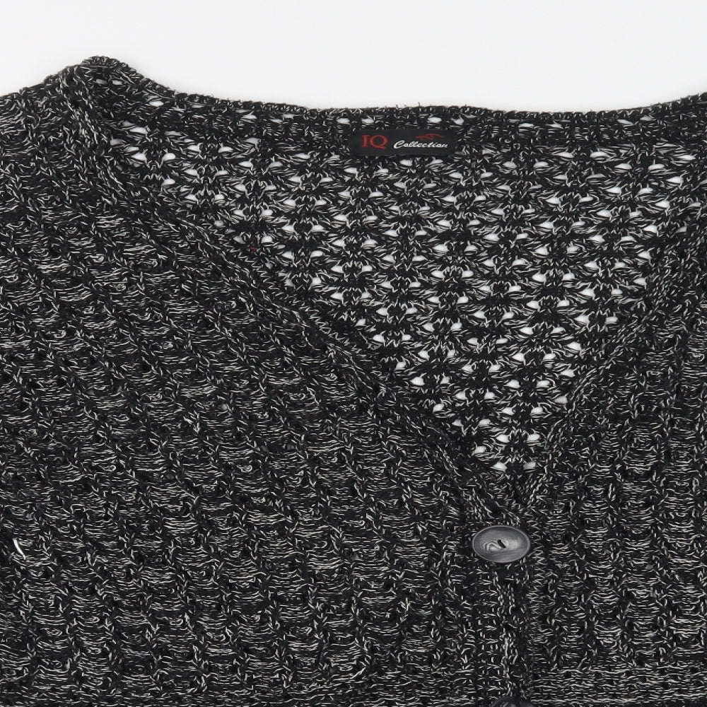IQ Collection Womens Grey V-Neck  Cotton Cardigan Jumper Size L