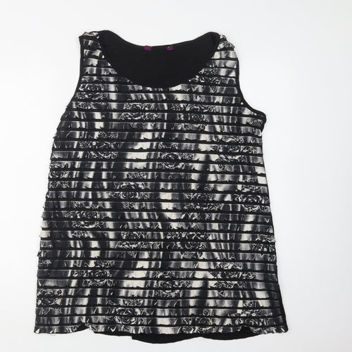 Inspire Womens Black Floral Polyester Basic Tank Size XL Round Neck