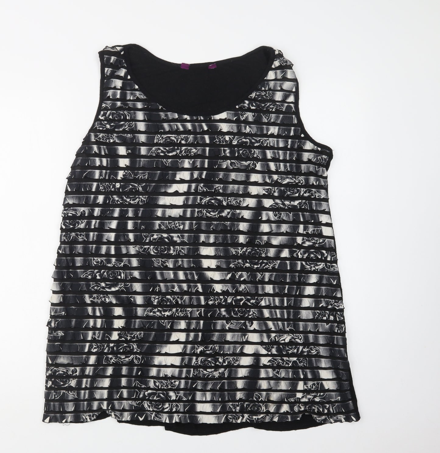 Inspire Womens Black Floral Polyester Basic Tank Size XL Round Neck