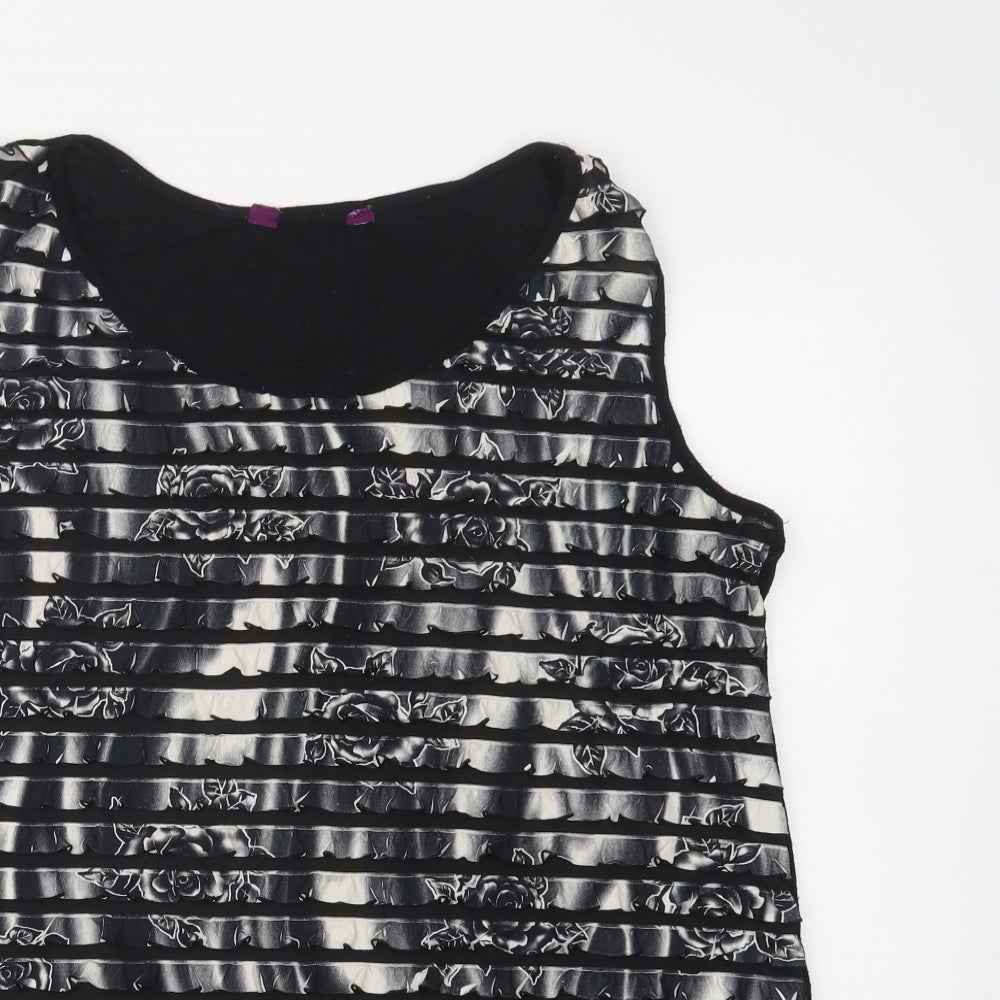 Inspire Womens Black Floral Polyester Basic Tank Size XL Round Neck