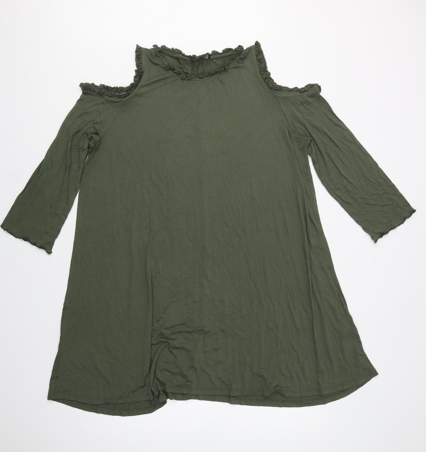 Papaya Womens Green  Viscose A-Line  Size XL  Round Neck  - Cold Shoulder