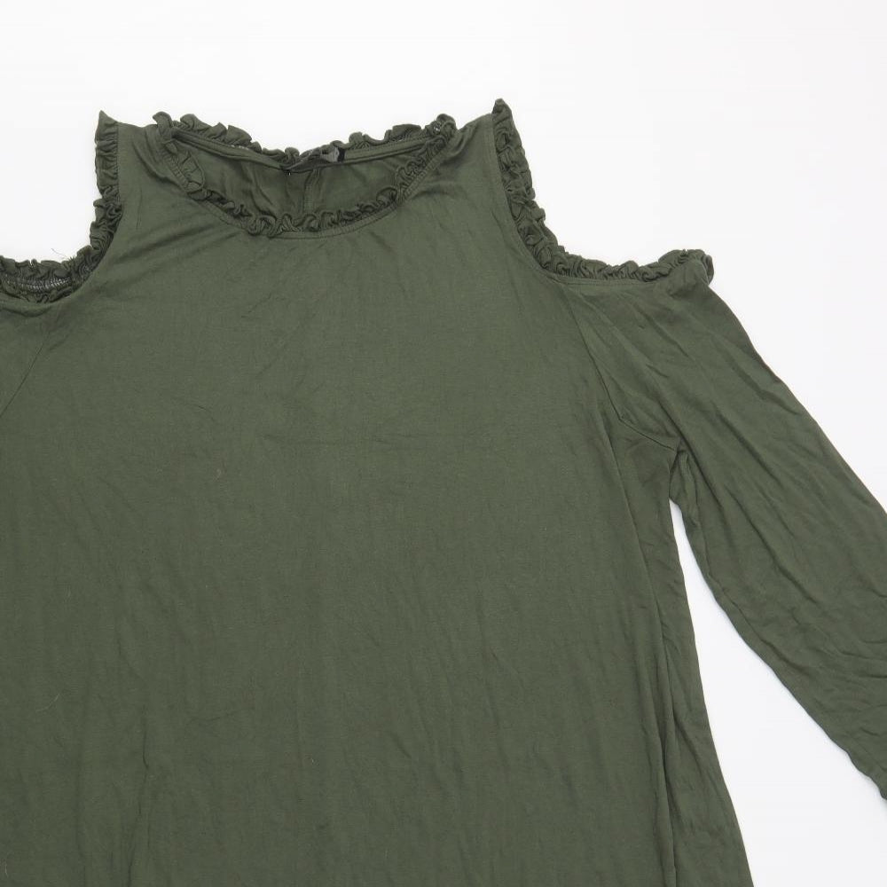 Papaya Womens Green  Viscose A-Line  Size XL  Round Neck  - Cold Shoulder