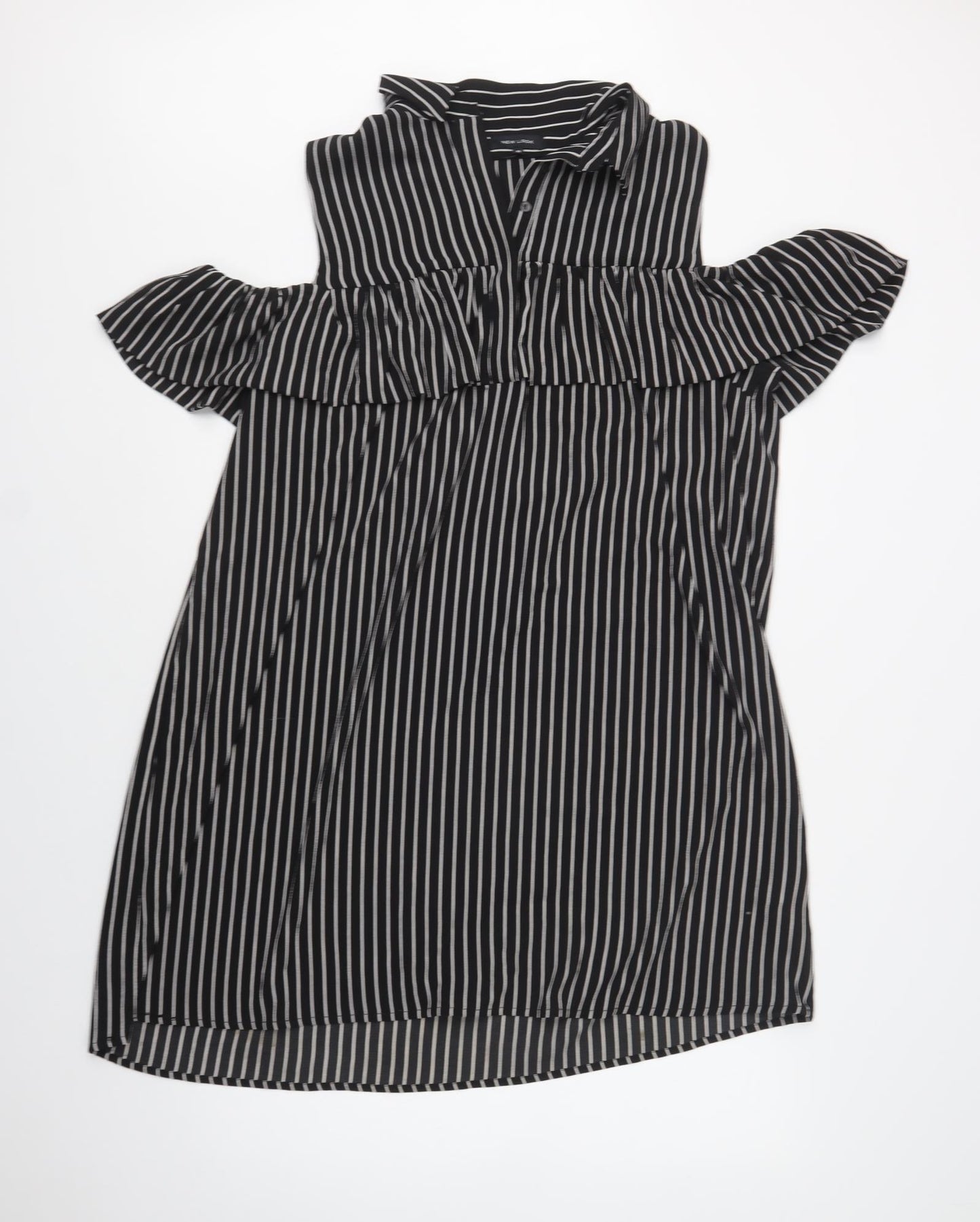 New Look Womens Black Striped Polyester Shift  Size 18  Collared Button