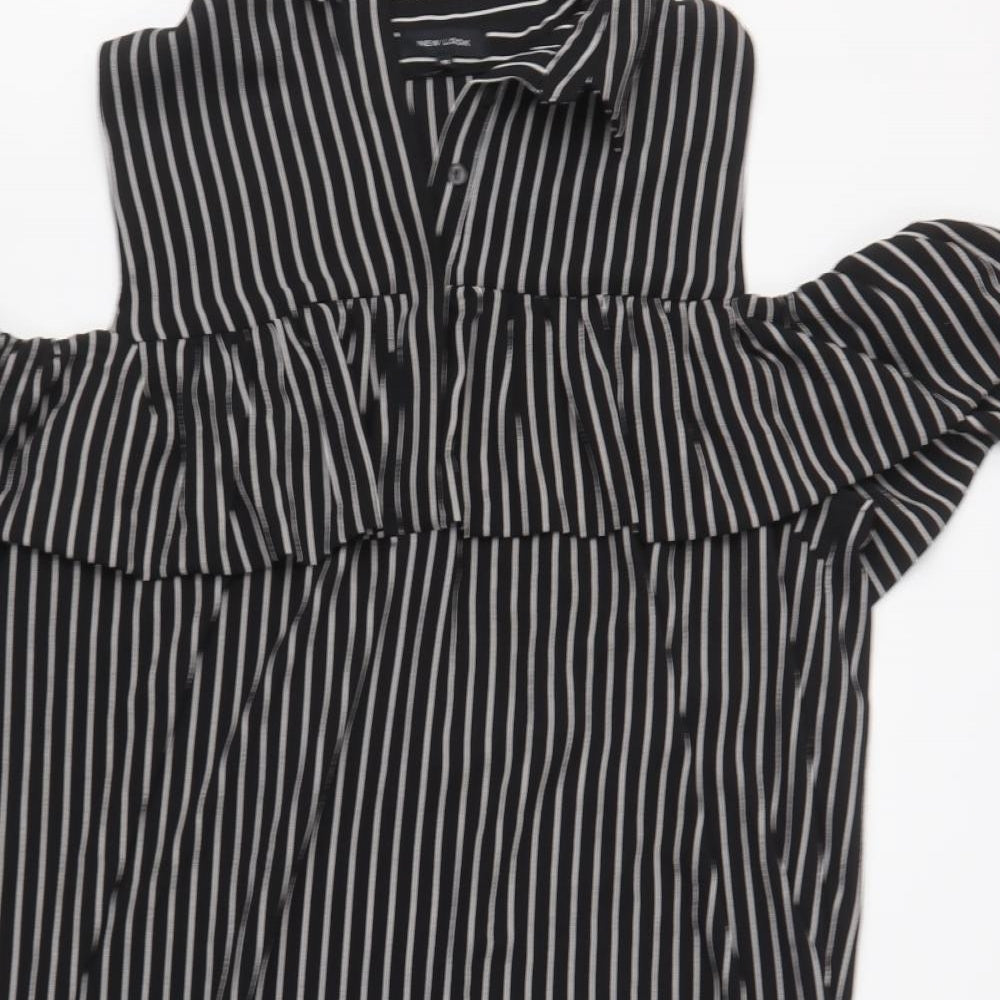 New Look Womens Black Striped Polyester Shift  Size 18  Collared Button