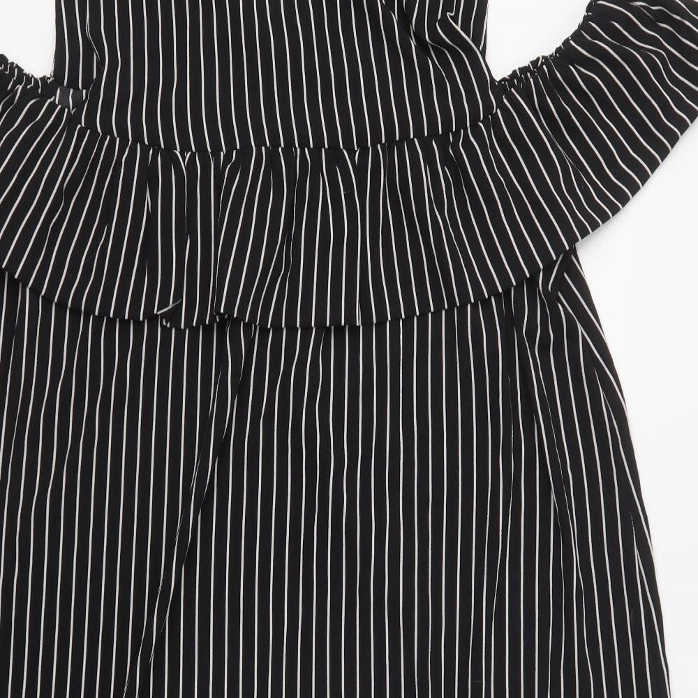 New Look Womens Black Striped Polyester Shift  Size 18  Collared Button