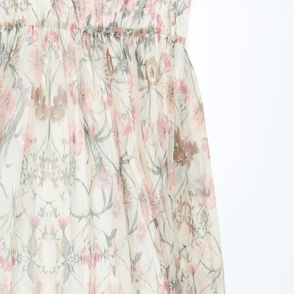 Primark Womens Beige Floral Polyester Maxi  Size 18  V-Neck