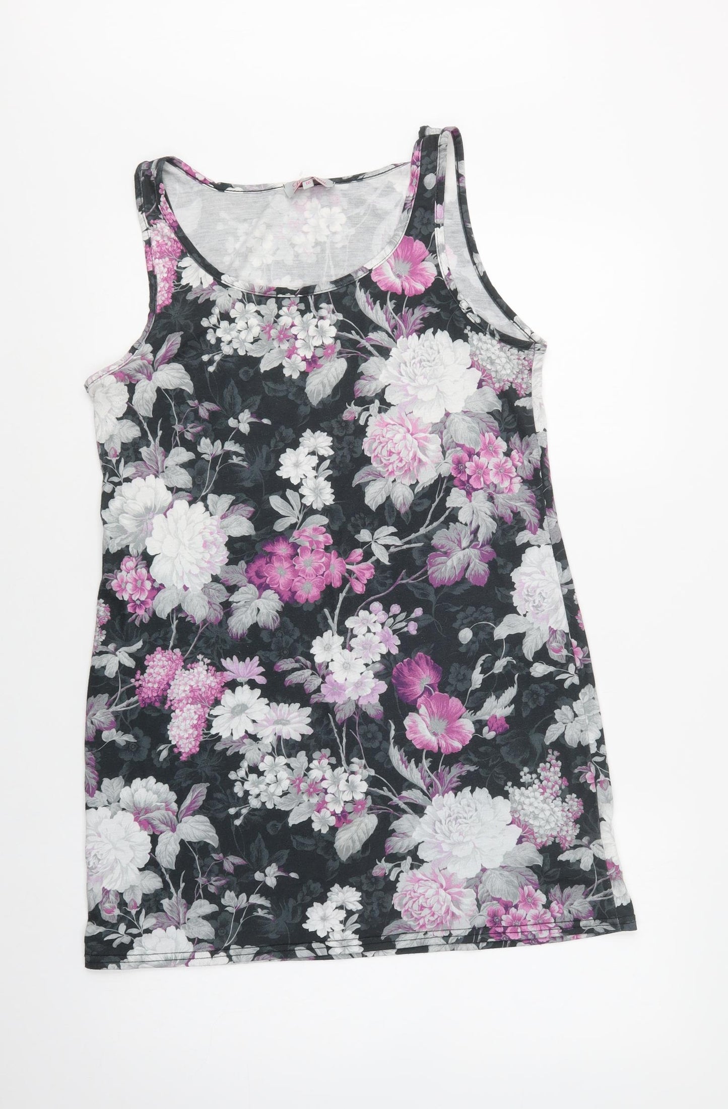 Be Beau Womens Grey Floral Polyester Tunic Tank Size 16 Scoop Neck