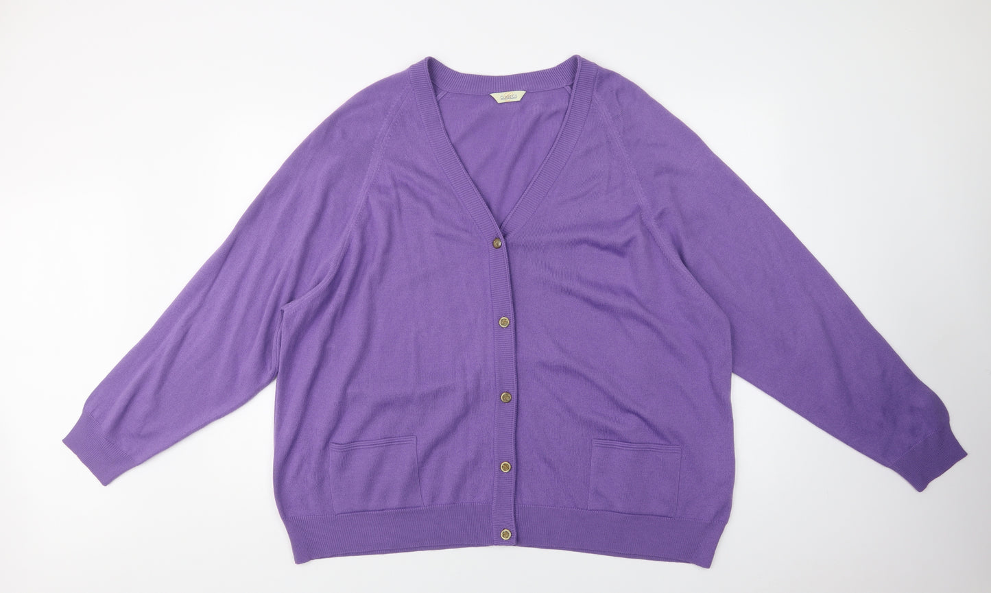 Classics Womens Purple V-Neck  Acrylic Cardigan Jumper Size 28