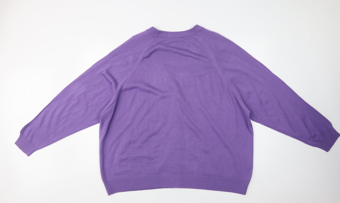 Classics Womens Purple V-Neck  Acrylic Cardigan Jumper Size 28