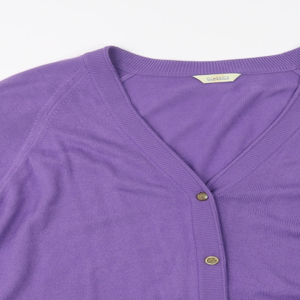 Classics Womens Purple V-Neck  Acrylic Cardigan Jumper Size 28