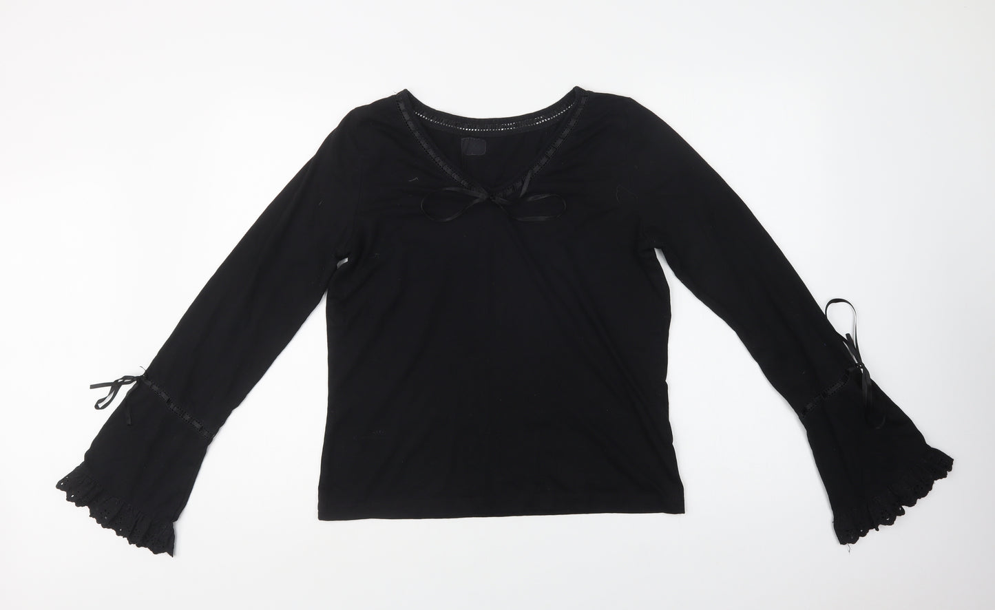Pwer una Womens Black  Polyester Basic Blouse Size 14 Round Neck