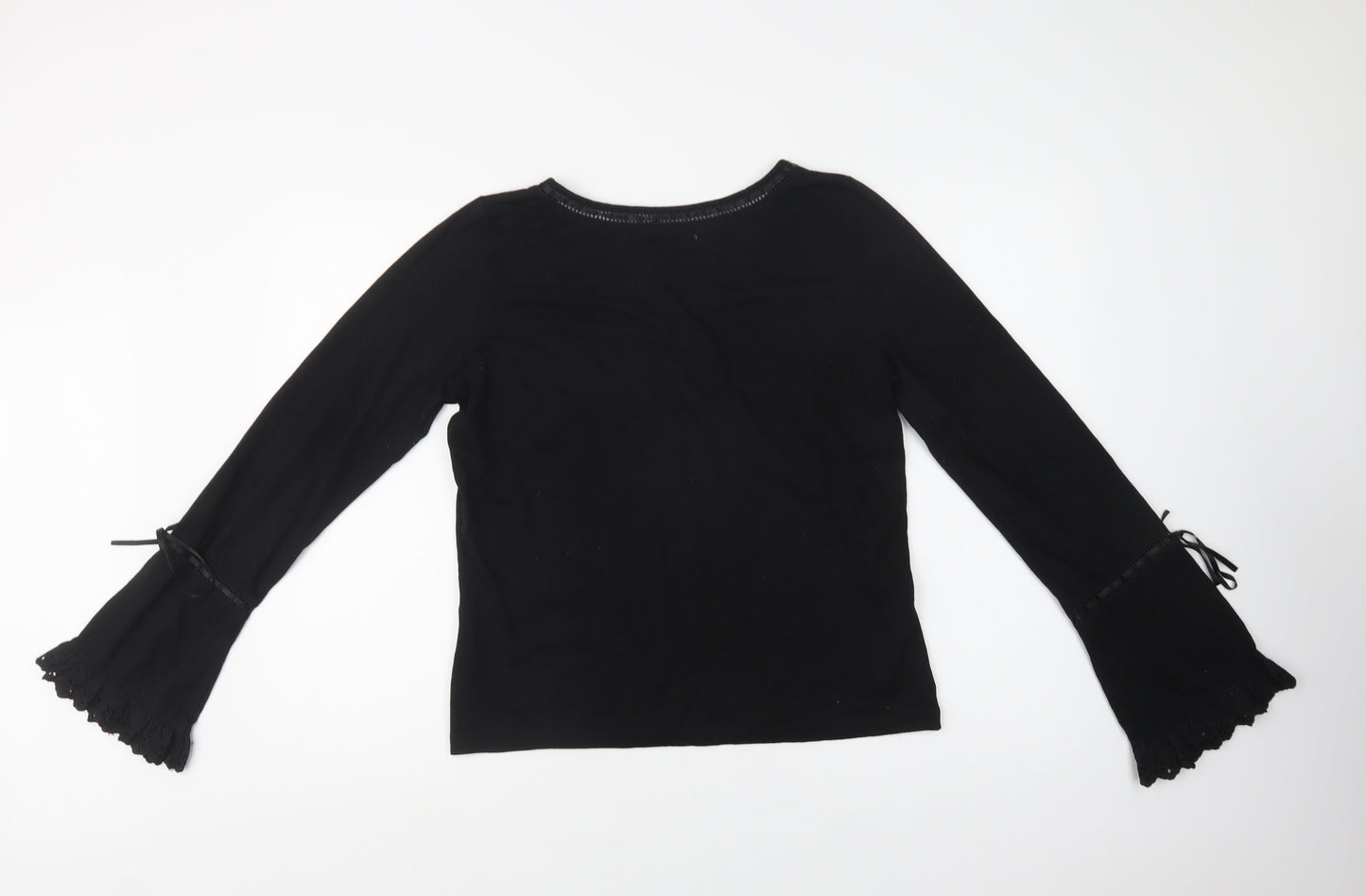 Pwer una Womens Black  Polyester Basic Blouse Size 14 Round Neck