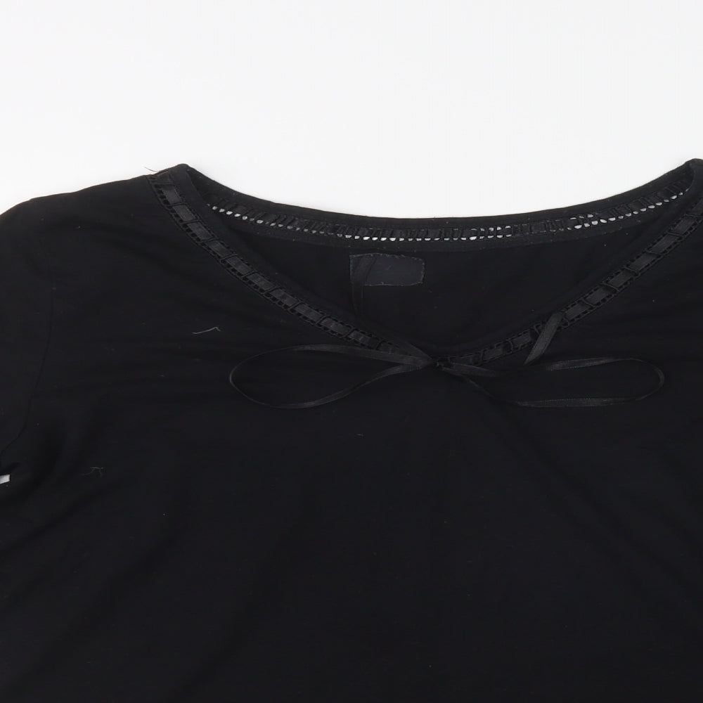 Pwer una Womens Black  Polyester Basic Blouse Size 14 Round Neck