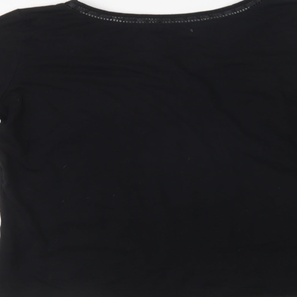 Pwer una Womens Black  Polyester Basic Blouse Size 14 Round Neck