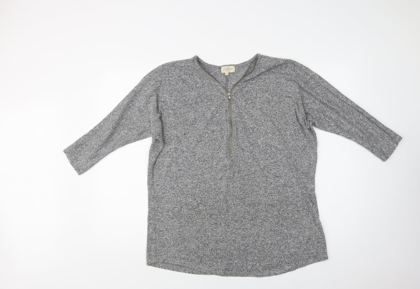 With Love  Womens Grey V-Neck  Viscose Henley Jumper Size 14