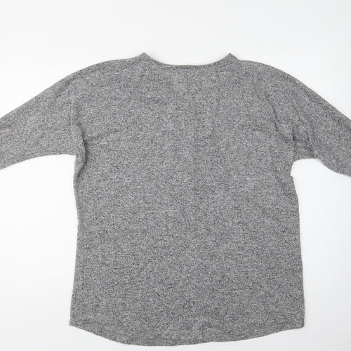 With Love  Womens Grey V-Neck  Viscose Henley Jumper Size 14