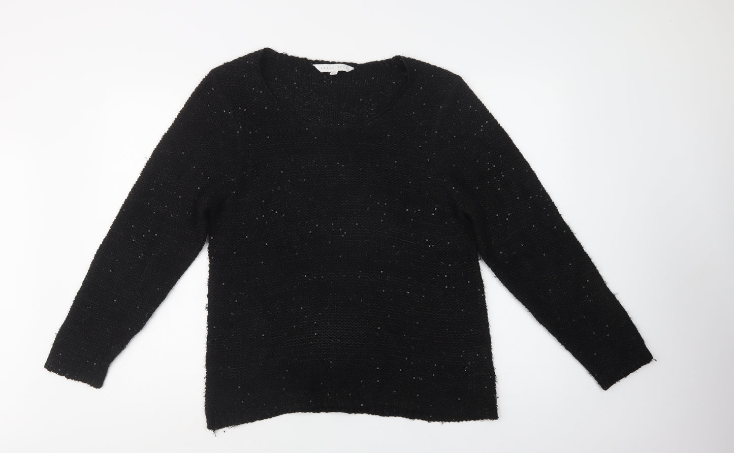 Amara Reya Womens Black Round Neck  Acrylic Pullover Jumper Size 16