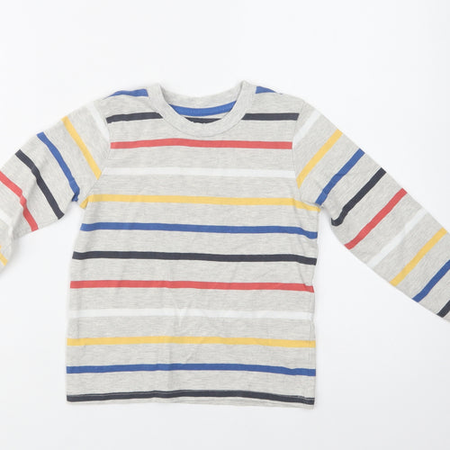 Nutmeg Girls Grey Striped Cotton Basic Blouse Size 4-5 Years Crew Neck