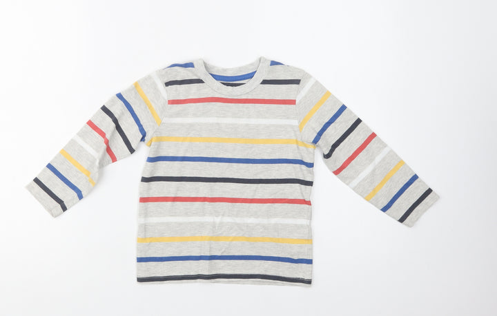 Nutmeg Girls Grey Striped Cotton Basic Blouse Size 4-5 Years Crew Neck