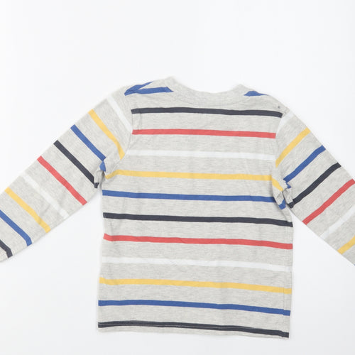 Nutmeg Girls Grey Striped Cotton Basic Blouse Size 4-5 Years Crew Neck