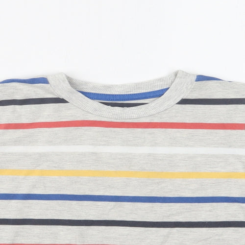 Nutmeg Girls Grey Striped Cotton Basic Blouse Size 4-5 Years Crew Neck