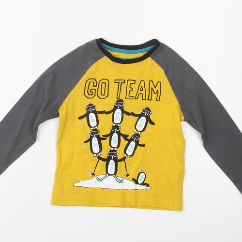 M&S Boys Yellow Colourblock Cotton Basic T-Shirt Size 2-3 Years Crew Neck